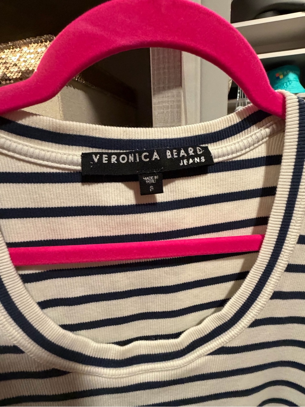 Veronica Beard Navy & Cream Striped Scoop Neck Short Sleeve Top - Picture 2 of 3